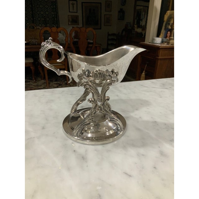 F.B. Rogers Silver Co. F. B. Rogers Silver‑Plated Butter, Sauce or Gravy Warmer on Ornate Stand - Regency Dining, Holiday Dining, Entertaining, Thanksgiving - See Pics! For Sale - Image 4 of 9