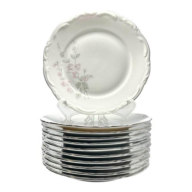 1960s English Traditional Mitterteich “Fragrance” Porcelain Bread Plates - Set of 11 For Sale