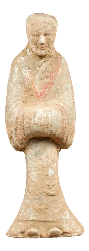 Chinese Han Dynasty Terracotta Monk Sculpture with Traces of Original Paint