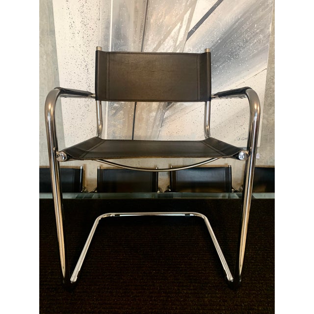 Set of 6 Matteo Grassi Mg5 Attributed Cantilevered Dining Chairs in Black Leather and Chrome, Italy, 1980s For Sale In New York - Image 6 of 12