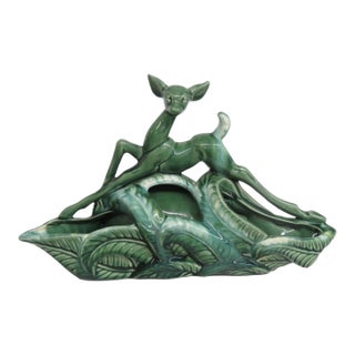 1950s Mid Century Modern Phil Mar Deer Tv Lamp Planter Green Ceramic Works 4501b For Sale