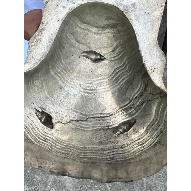 Metal Vintage Hand Hammered Metal Oyster Shell Serving Bowl For Sale - Image 7 of 13