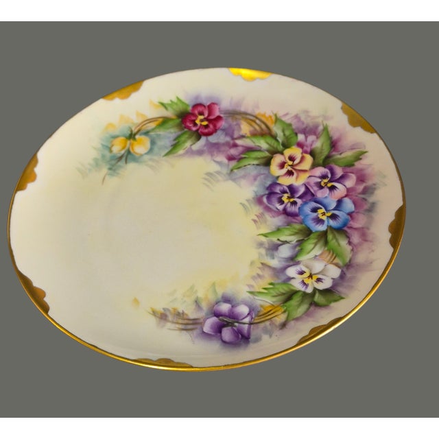 Victorian Vintage Plankenhammer Floss Bavaria Painted Pansies Porcelain 4piece Tea, Luncheon, Dessert Set For Sale - Image 3 of 10