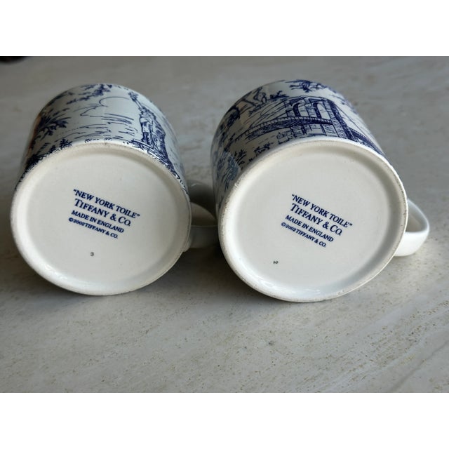 Tiffany & Co. Mugs - Scenes of New York Toile Blue and White, Pair For Sale - Image 9 of 10