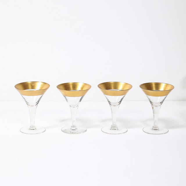 Set of 12 Mid-Century Modernist Gilt Rimmed Coupe Glasses by Dorothy Thorpe For Sale - Image 15 of 16