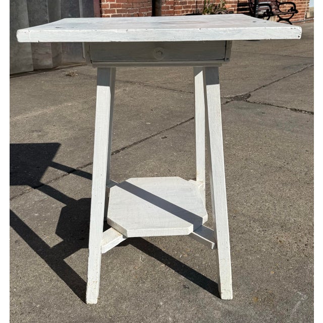 Vintage White Handpainted Mahogany Farmhouse Shabby Chic Two-Tier Side Table with Drawer. Elevate your space with this...