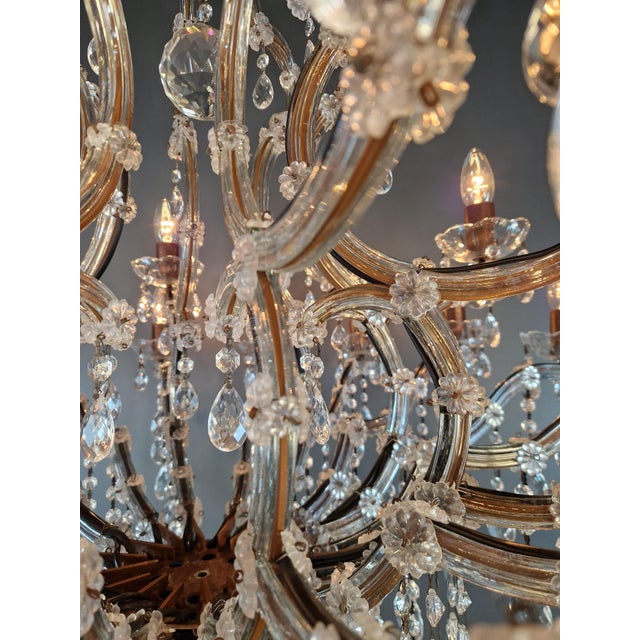 Large Antique Crystal Chandelier Restored Italian Bohemian Style Vintage For Sale - Image 10 of 18