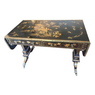 Early 19th Century Regency Brass-Mounted Black Lacquer and Parcel-Gilt Chinoiserie Sofa Table For Sale