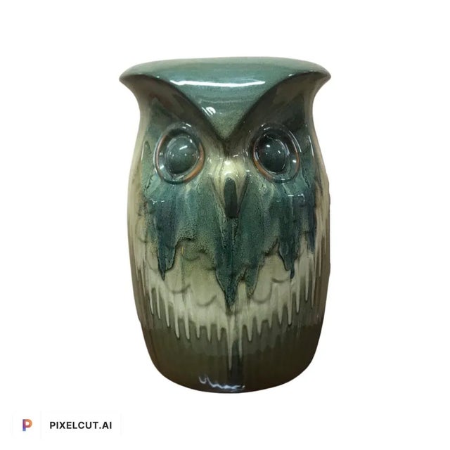 1980s 1980’s Owl Two Faced Dripware Pottery Garden Stool For Sale - Image 5 of 5
