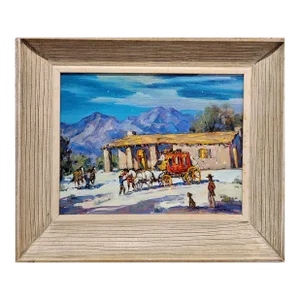 Marjorie Reed -Old West Stagecoach Night Time Resting-Oil Painting
