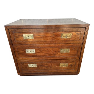 Mid 20th Century Henredon Scene One Campaign Style 3 Drawer Walnut Bachelor Chest For Sale