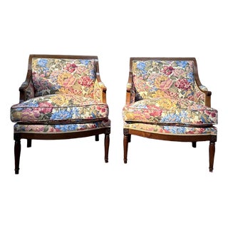 Large Louis XVI Style Bergère Lounge Chairs, 1960s, Set of 2 For Sale