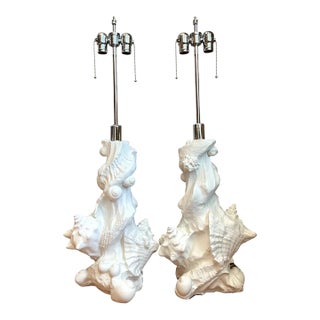 Vintage White Plaster Shell Table Lamps - Pair For Sale