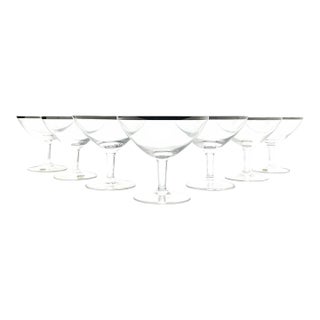 1960s American Silver Rim Coupe Champagne Glasses - Set of 7 For Sale