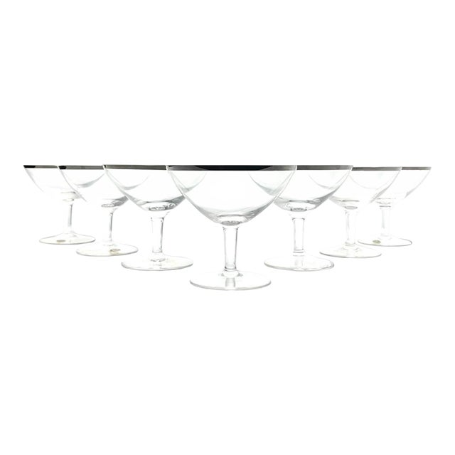 1960s American Silver Rim Coupe Champagne Glasses - Set of 7 For Sale