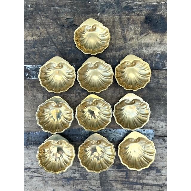 Mid-Century Modern Vintage Brass Clamshell Ashtrays - Set of 10 For Sale - Image 3 of 12