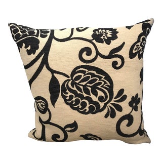 Black and Cream Pomegranate Design Pillow With Down Insert For Sale