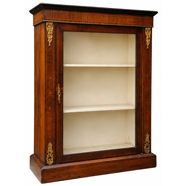 Victorian English Satinwood and Gilt Metal Glazed Pier Cabinet in Walnut, 1890s For Sale - Image 3 of 13