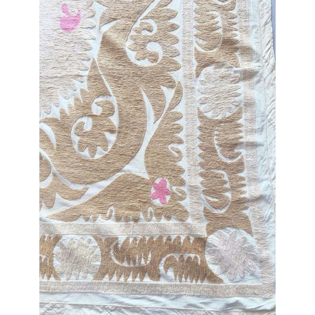 Textile Bohemian Suzani Tablecloth From Bukhara 4'8'' X 5'1'' For Sale - Image 7 of 9