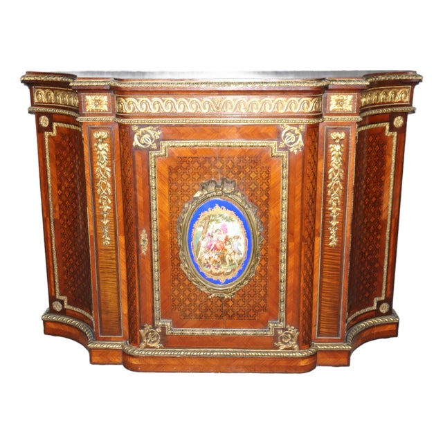 French Louis XVI Style Sevres Plaques Bronze Mounted Cabinet Server Sideboard For Sale