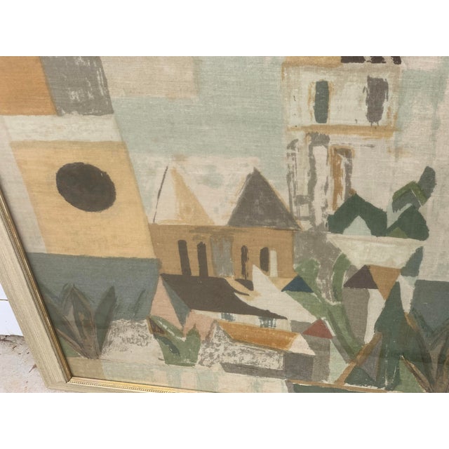 Framed Large Vintage Decorative Linen With Cityscape For Sale - Image 9 of 12