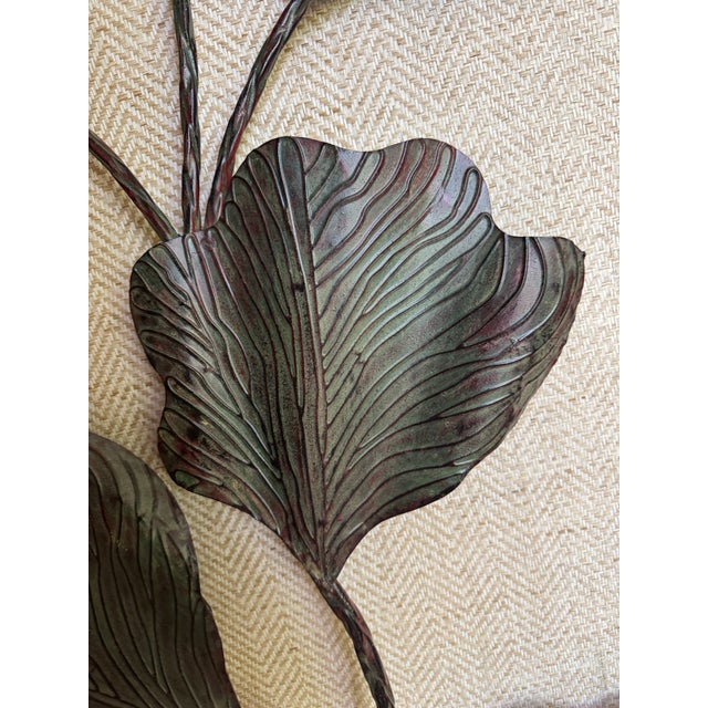 Oversized Sculptural Metal Botanical Wall Art Organic Modern Verdigris Bronze Gingko Leaf 69” For Sale - Image 4 of 7