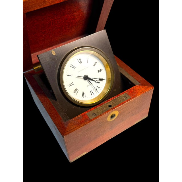 Wood A Tiffany & Co. Swiss Brass Mounted Mahogany Cased Desk Timepiece For Sale - Image 7 of 10