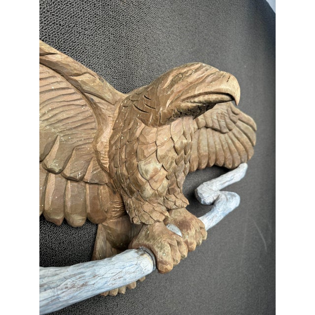 Wood Mid 20th Century Hand Carved Wooden Eagle Sculpture For Sale - Image 7 of 12