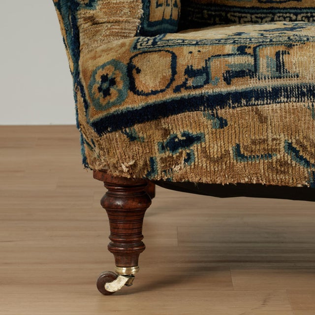 Antique English Victorian Armchair Upholstered in a Chinese Rug For Sale - Image 10 of 14