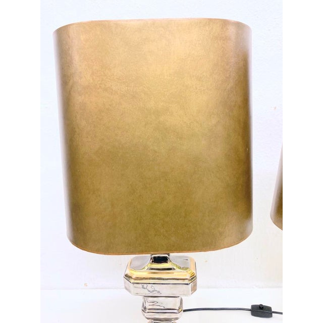 Gold Italian Table Lamps with Ceramic Bases by Zaccagnini, 1960s, Set of 2 For Sale - Image 8 of 16