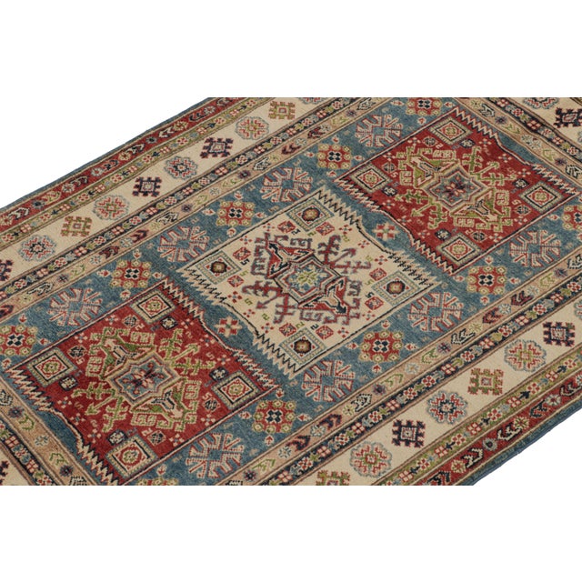 Rug & Kilim 2010s Rug & Kilim’s Kazak Style Rug in Red, Blue and Beige-Brown Geometric Patterns For Sale - Image 4 of 7