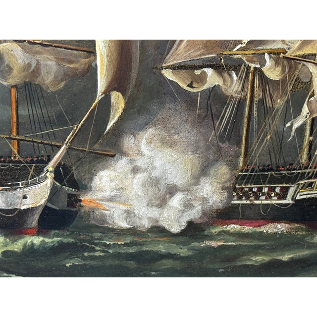 War of 1812 Marine Sea Battle Oil Painting — Old Ironsides Uss Constitution Captures HMS Cyane & HMS Levant, English School c.1830 Framed For Sale - Image 13 of 18