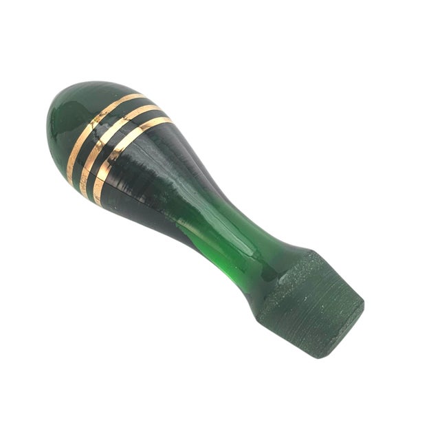 Emerald Mid-Century Frosted Emerald Glass Decanter Set With Gilt Pheasant Motif, 15" For Sale - Image 8 of 16