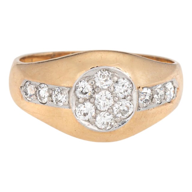 1930s Vintage Art Deco Diamond Signet Ring Cluster Sz 8 14k Yellow Gold Jewelry For Sale