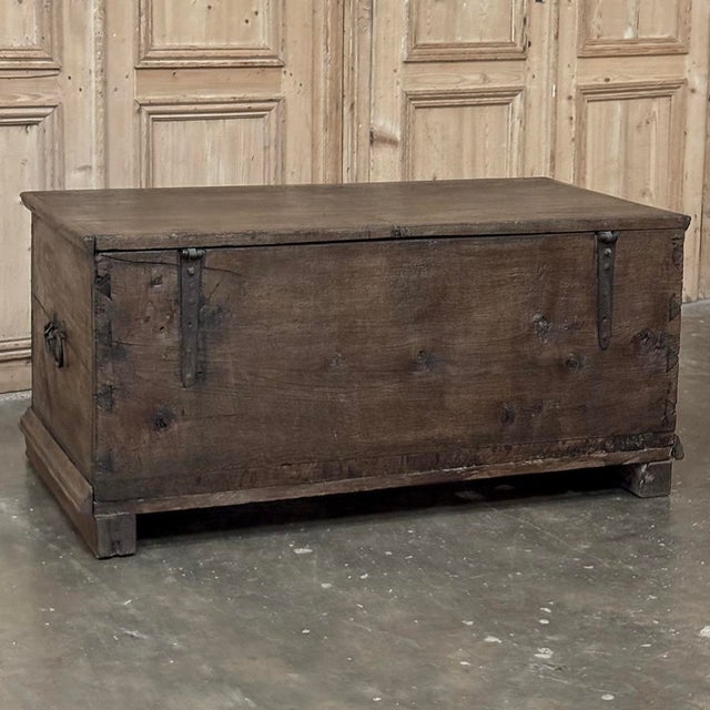18th Century Dutch Provincial Solid Oak Trunk With Hand-Forged Iron Handles For Sale - Image 17 of 17