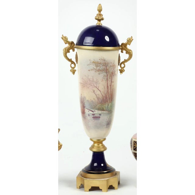 Antique Sevres Porcelain Hand Painted Cobalt Blue Covered Urn