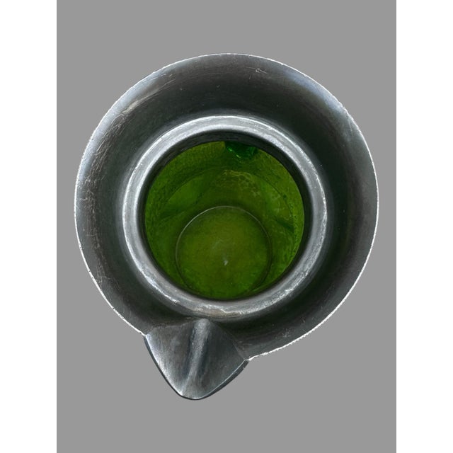 Metal Vintage Loetz Style Iridized Oil Spot 12" Art Glass Pitcher Silver Plated Rim For Sale - Image 7 of 9