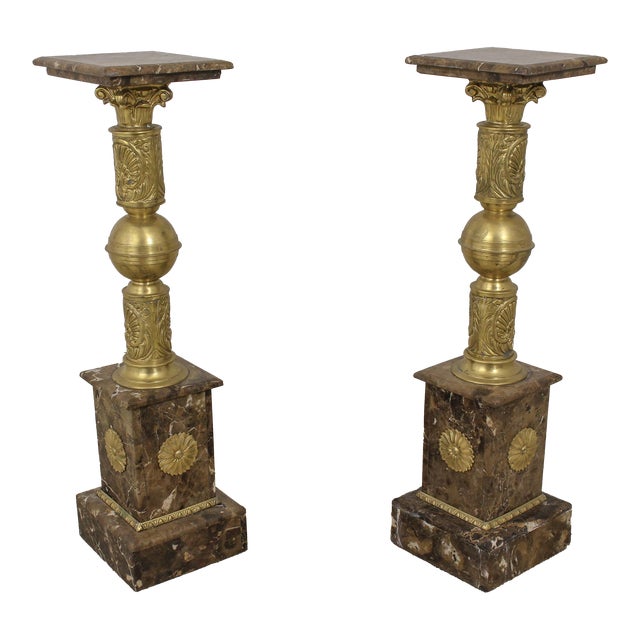 Pair French Marble & Brass Column Base Pedestals Chairish