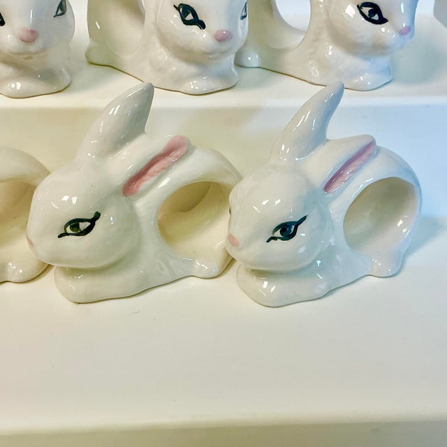 Vintage Trompe L’Oeil Hollywood Regency Boho Chic Bunny Napkin Rings - Set of 8 - Easter. For Sale - Image 17 of 18