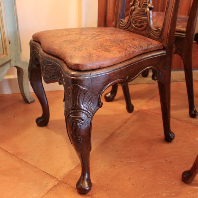 Set of Six Dining Chairs With Leather Seats, Portuguese or Spanish Rococo, 18th Century For Sale - Image 9 of 18
