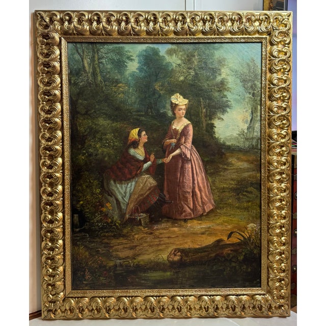 Large 19th Century Victorian Painting of Ladies on a Wooded Path For Sale In Los Angeles - Image 6 of 11