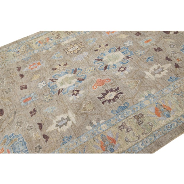 Textile Early 21st Century Handmade Modern Sultanabad Beige Gallery Wool Rug With Floral Motif For Sale - Image 7 of 8