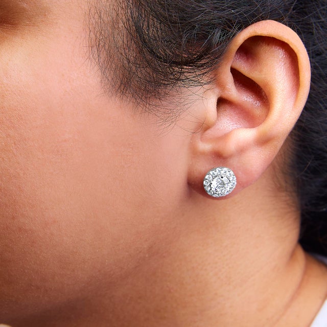 Haus of Brilliance 14K White Gold 3.0 Cttw Lab-Grown Diamond Hidden Halo Stud Earrings For Sale - Image 4 of 5