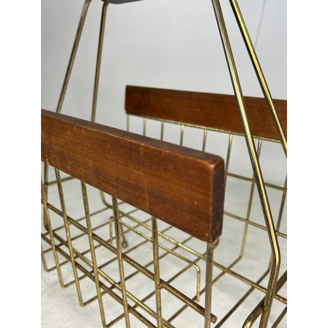 Wood Vintage Modern Metal & Walnut Magazine Holder For Sale - Image 7 of 10