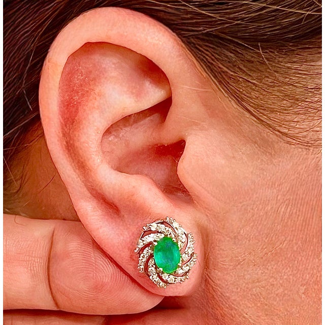 Natural Finely Faceted Quality Emerald and Diamond Earrings set in 14k White Gold 2.17 TCW Certified $5,950 018695 This is...