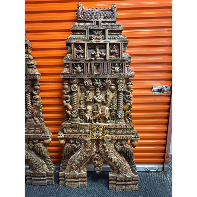 Brown Grand 6ft Custom Architectural Hand-Carved Hardwood Temple Panels - Pair For Sale - Image 8 of 18