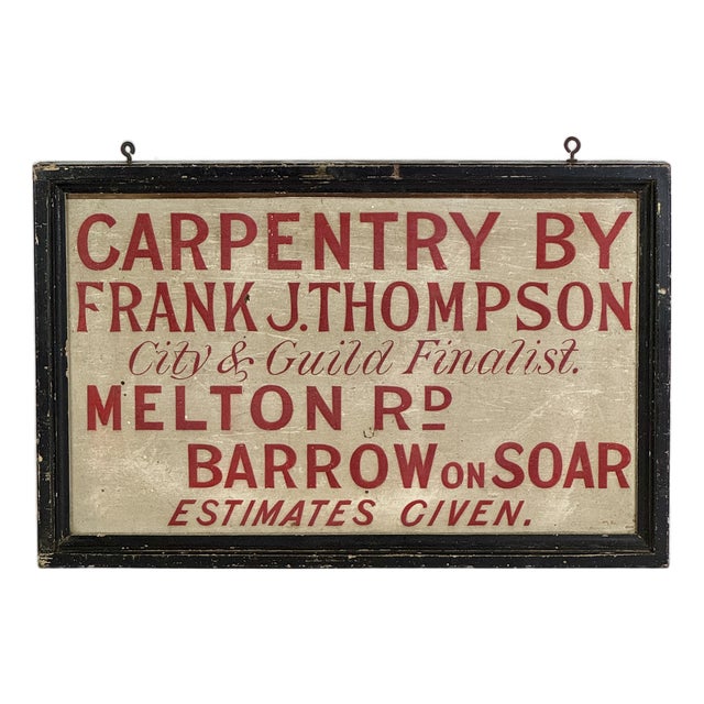 Antique Wood Hand Painted Trade Sign in Bright Red Advertising Carpentry With Surprise Verso For Sale
