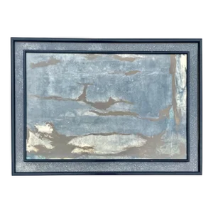 Large Double Framed Abstract Watercolor on Paper From 70's
