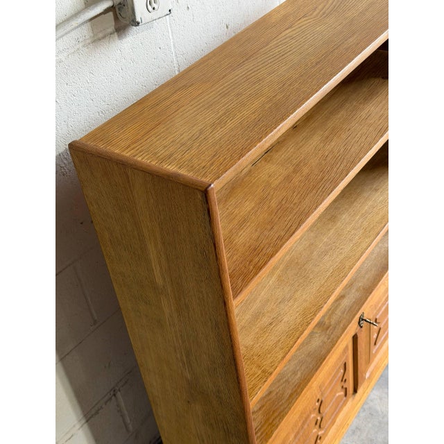 In Style of Henning Kjærnulf Oak Bookcase Cabinet Hutch Drop Front Desk Denmark 1960s For Sale - Image 9 of 10