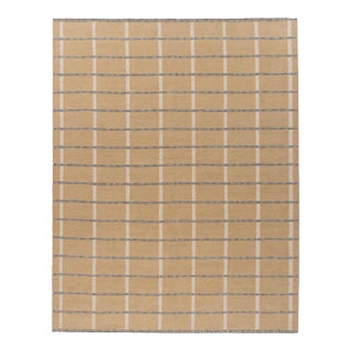 Beige Plaid Indoor Outdoor Polyester Rug, 9ft X 12ft For Sale